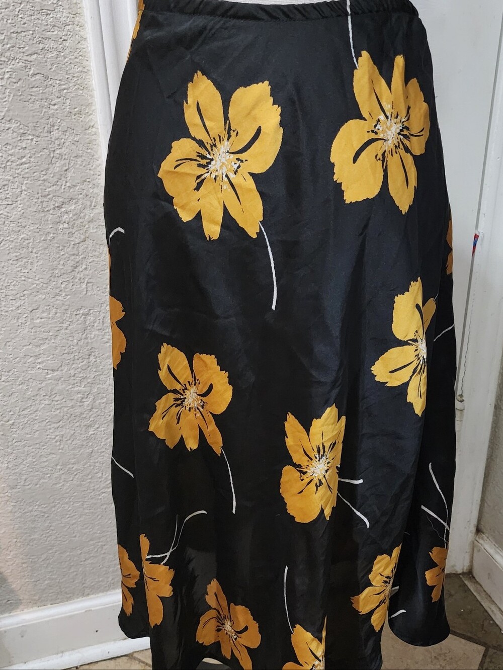 Sienna Sky Black Maxi Skirt with Gold Floral Print